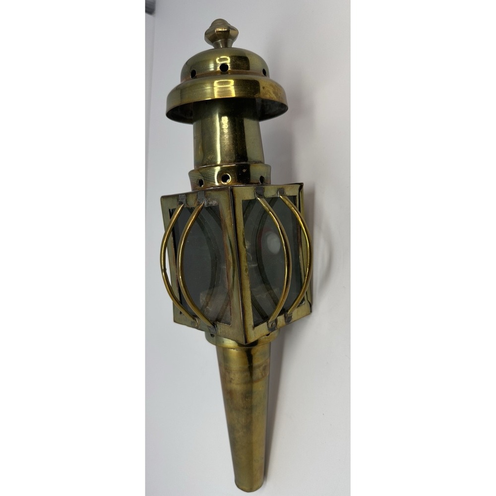 Antique Brass Beveled Glass Buggy Carriage Oil Lamp Lantern Coach Light